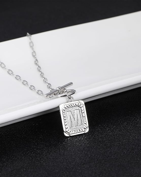 MJartoria Layered Initial Necklaces for Women Trendy, 14K Gold Plated Brass Simple Star Choker Square Letter Pendant Necklace, Paperclip Chain Necklaces Jewelry Gifts