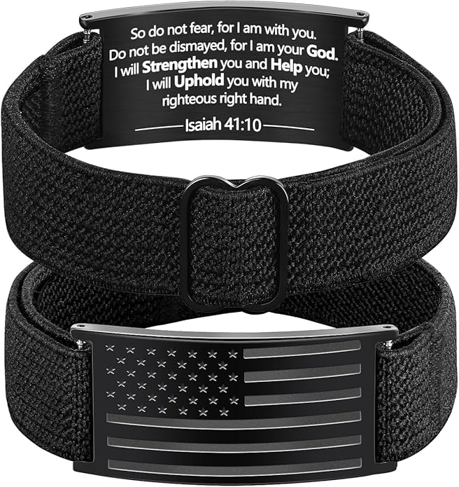 LDOWWGL Valentines Day Gifts - Patriotic American Flag Bracelet for Men - Military Adjustable Black Elastic Strap with Bible Verse - Veteran Gifts, Birthday Gift for Boys