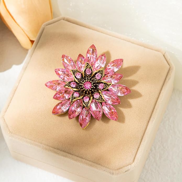 Sparkling Rhinestone Flower Brooch Pin Fashion Crystal Sunflower Brooch Floral Lapel Pins Red/Green/Purple/Pink Crystal CZ Broochs Large Flower Pin Clothes Hat Bag Dress Broochs Wedding Bridal Jewelry for Women