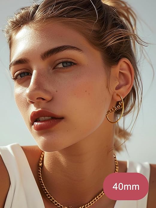 FOCALOOK 14K Gold Plated Lightweight Large Hoops| 2mm Thin Hoop Earrings for Women 30/40/50/70/100mm