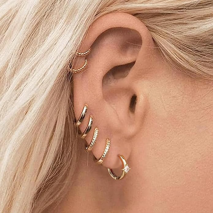 micuco 3 Pairs Small Hoop Earrings Set for Women, 14K Gold Plated Huggie Hoop Earrings for Men, Tiny Cartilage Hypoallergenic Earring Set