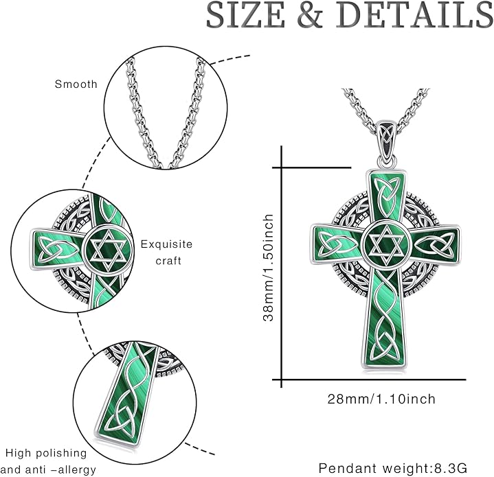 Midir&Etain Celtic Cross Necklace 925 Sterling Silver Cross Pendant Necklace Celtic Viking Irish Jewelry Religious Protective Gift for Men Women
