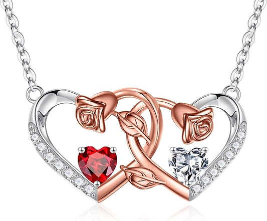 Iefil Chrismas Gifts for Wife - 925 Sterling Silver Rose Birthstone Necklace, Stocking Stuffers for Women Wife Girlfriend Mom