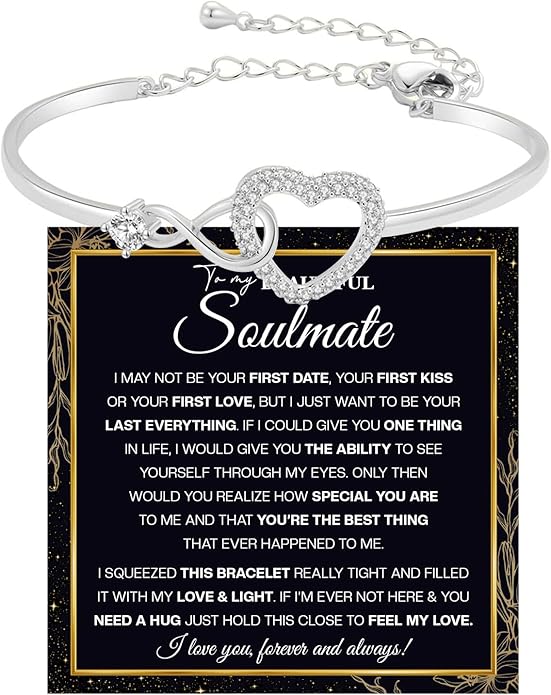 To My Soulmate Bracelet For Women With Heartfelt Message Card & Elegant Box, Bracelet For Girls, Soulmate Birthday, Wedding, Christmas Jewelry Gift From Boyfriend, Husband