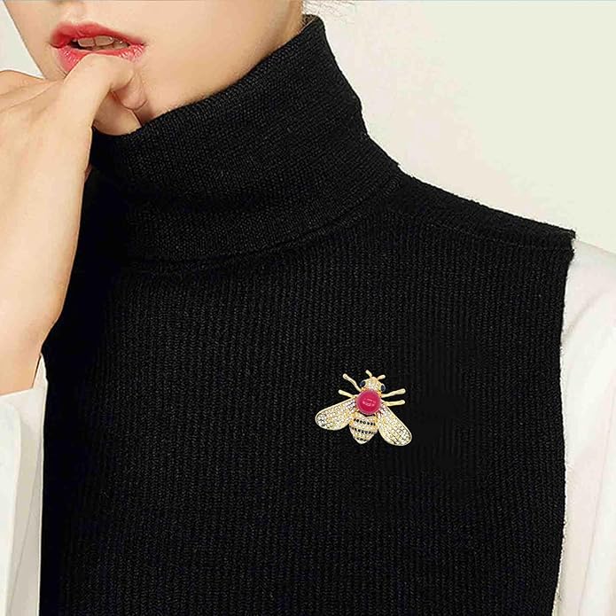 Honey Bee Brooches Crystal Insect Themed Bee Brooch Animal Fashion Shell Pearl Brooch Pin Gold Tone