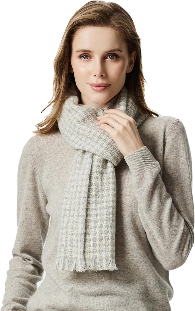 EURKEA 100% Cashmere 2025 Winter Scarf for Women Fringed Edges Warm & Soft Lightweight Solid/Plaid/Two-Tone Free Size