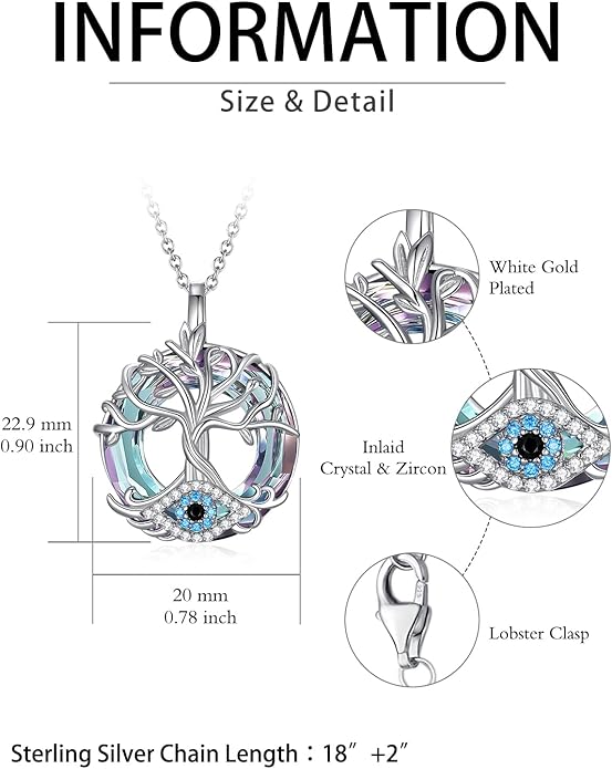 WINNICACA Sterling Silver Evil Eye Necklace Protection Crystal Pendant for Women Good Luck Vintage Evil Eye Pendant Jewelry Birthday Gifts for Women Friend Female