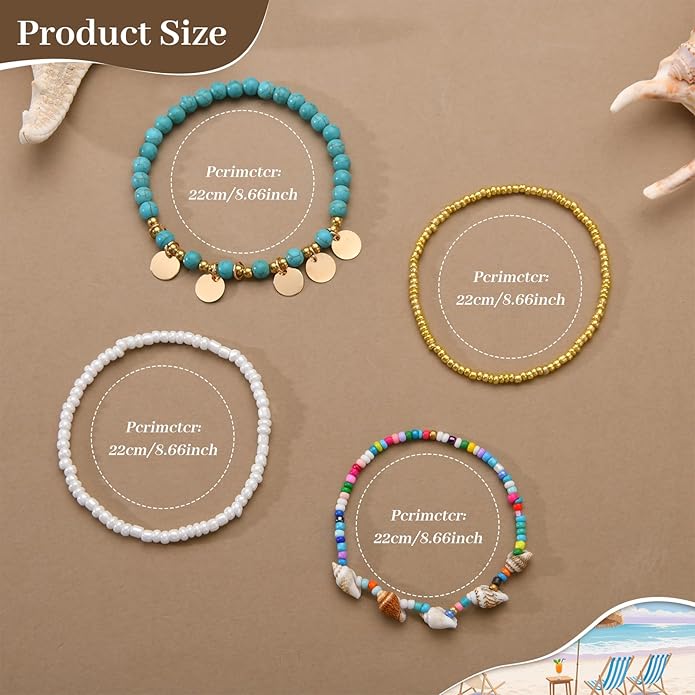 Bead Ankle Bracelets for Women Waterproof Adjustable Boho Shell Anklet Summer Beach Seashell Conch Foot Jewelry Accessories