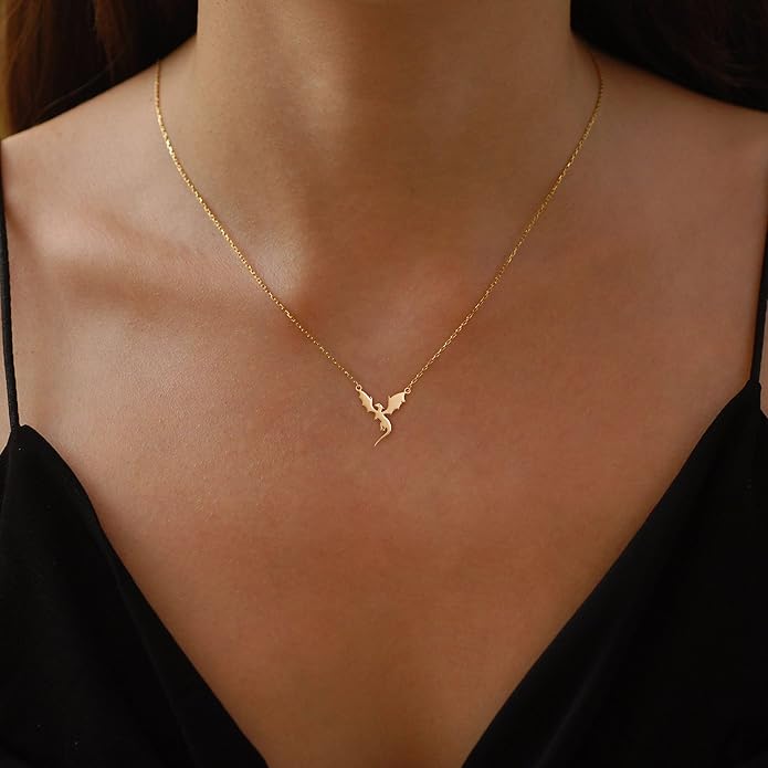 Gold Necklace for Women-14K Gold Plated Bow,Dragon,Shell, Palm Tree, Seahorse, Conch Shell,Sardines, Cowboy Boot,Bat,Bunny Pendant Beachy Jewelry for Women Gifts