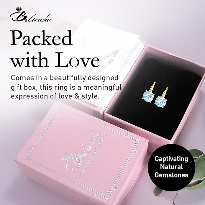 Women’s 14k Solid Gold Drop Dangle Earrings Lever Back Design with Natural Birthstone Gemstones Hypoallergenic Jewelry Collection Ideal Gifts for Wedding Anniversary