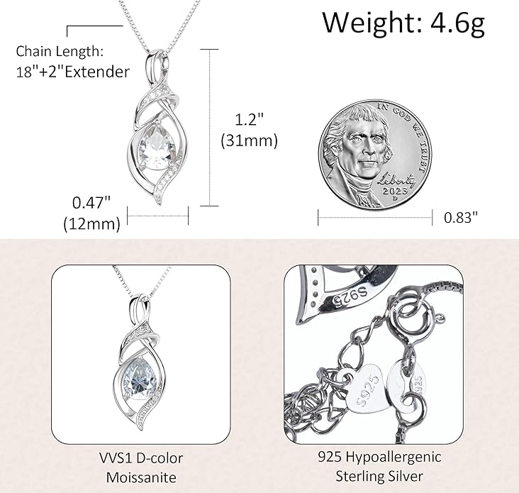 Birthstone Necklace for Women 925 Sterling Silver Necklace Birthday Gifts for Women Mom Wife 18"+2" Inch
