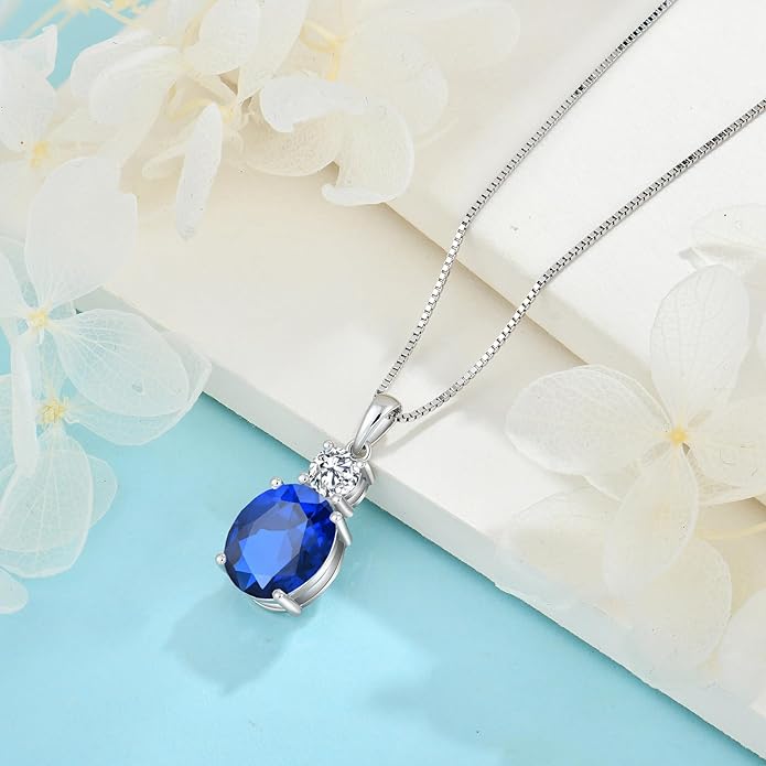 Birthstone Necklace for Women 925 Sterling Silver Oval Cut Cubic Zirconia Pendant Jewelry Gifts for Her