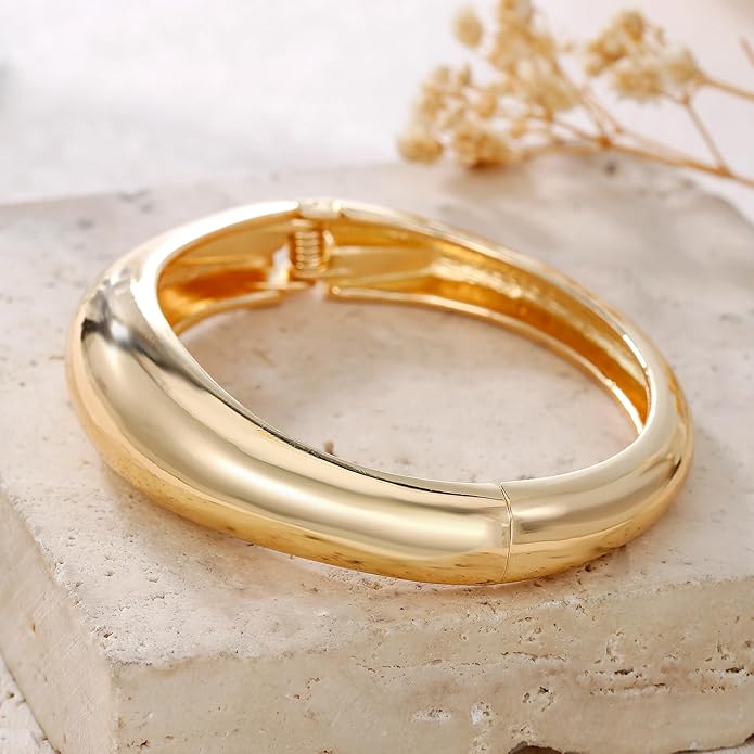 jokcde Chunky Gold/Silver Gold Cuff Bangle Bracelets for Women Trendy Hinged Cuff Open Wide Chunky Gold Bracelet Minimalist Bangle Jewelry Gift