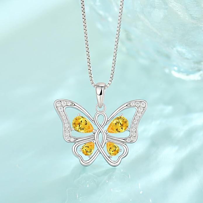 Butterfly Necklace 925 Sterling Silver Cubic Zirconia Birthstone Jewelry Gifts for Women Wife Mother