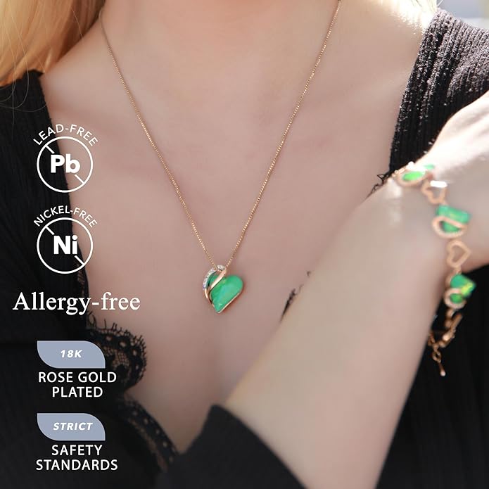 Leafael Rose Gold Plated Necklace for Women: Heart Shaped Birthstone/Healing Crystals Center, Dazzling Cubic Zirconia, Hypoallergenic Chain (18"+2"), Jewelry Gifts for Anniversaries and Birthdays