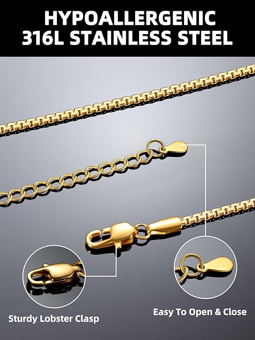 Bestyle 18K Gold Plated/Silver/Black Chain for Men, Hypoallergenic 2/4/6/8mm Stainless Steel Flat Link Chain Necklace for Men & Women Hip Hop Jewelry, 14-30"