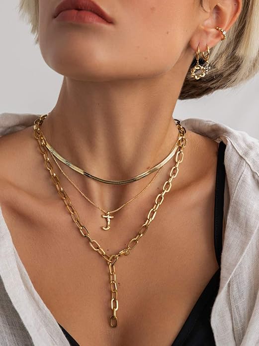 DEARMAY 14K Gold Plated Necklaces for Women, Dainty Gold Herringbone Choker Necklace Thin Layered Snake Chain Jewelry for Gifts