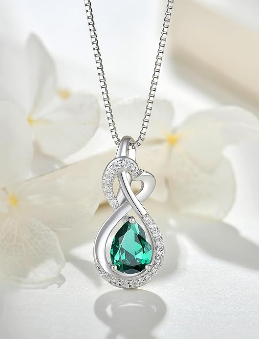 Infinity Necklace Birthstone Pendant 925 Sterling Silver Jewelry for Women