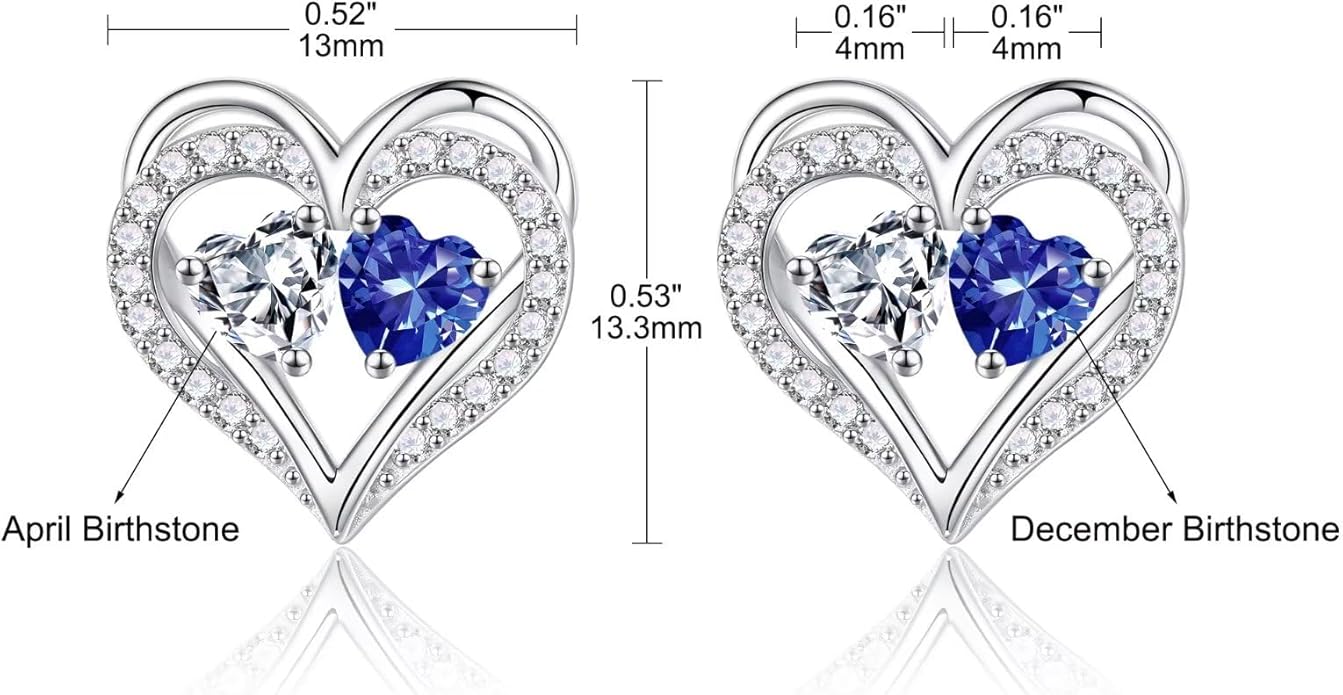 Iefil Birthstone Earrings for Women - 925 Sterling Silver Heart Earrings Anniversary Birthday Gifts for Women Wife Girlfriend Mom