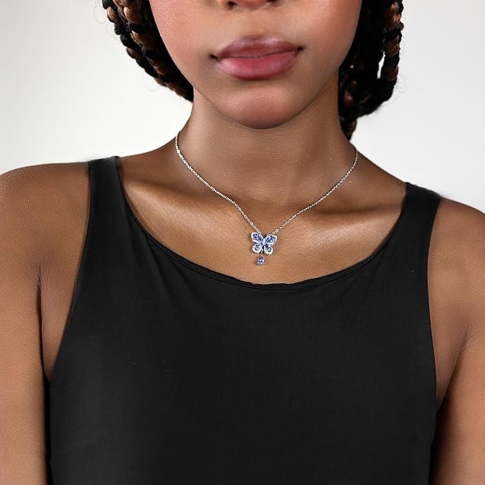 Pendant Necklaces for Women 925 Sterling Silver with Moissanite & Genuine Jewelry, Lucky Clover, Butterfly, Pink Crystal Heart Design, 14K White Gold Plated Nacklace, Mom Wife Women's Birthday Gifts