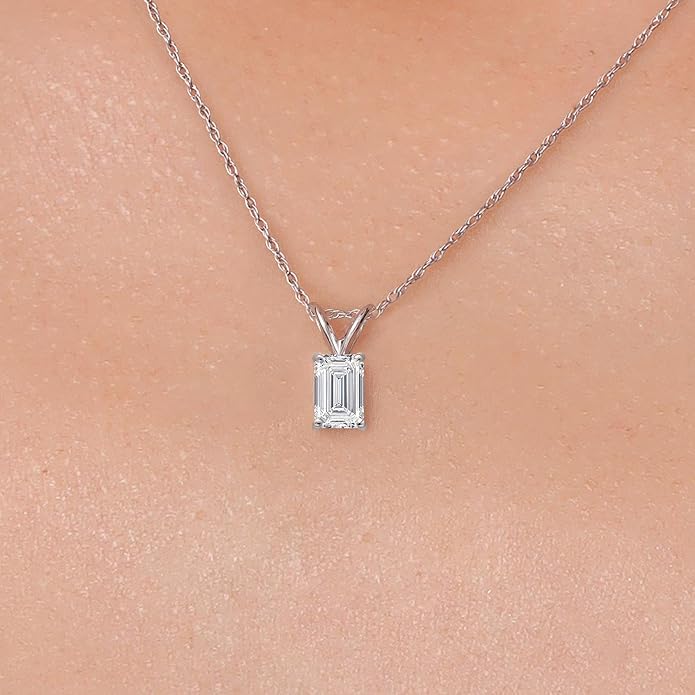 Gem Stone King 1 to 5 Carat 14K Gold IGI Certified Lab Grown Diamond Pendant Necklace For Women | Emerald Cut | E-F Color | VS1-VS2 Clarity | With 18 Inch Gold Chain