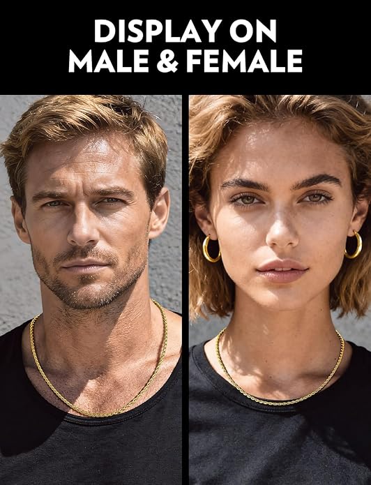 Bandmax Solid 1.5mm/2mm/3mm/6mm Rope Chains for Men Women 14K Gold Plated/Black Plated Stainless Steel Twist Chain 16-30 Inches, with Gift Box