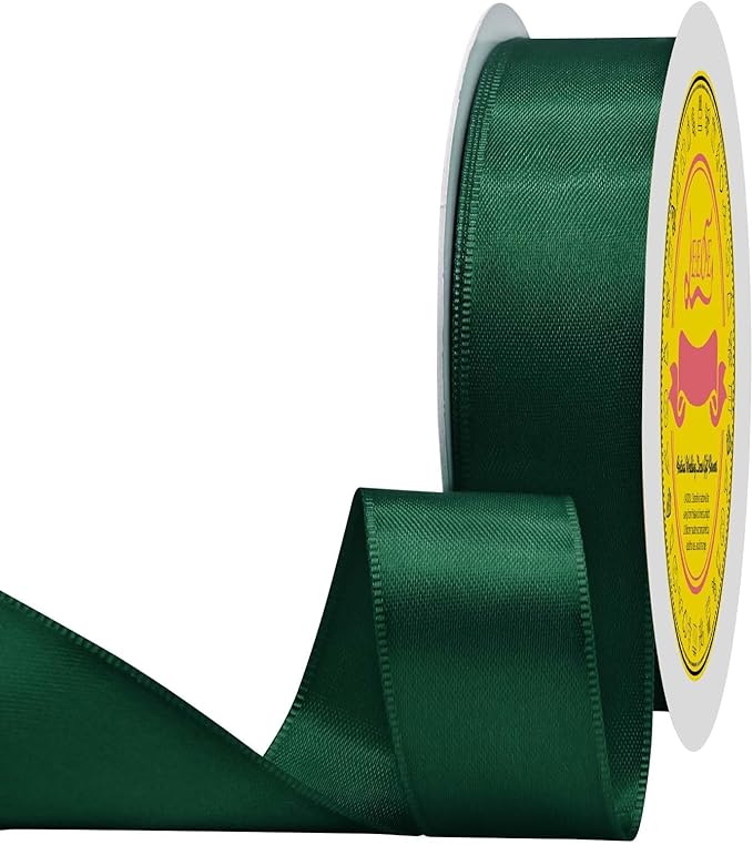LEEQE Spruce Green Satin Ribbon 1 inch X 50 Yards Polyester Ribbon for Gift Wrapping Very Suitable for Weddings Party Hair Bow Invitation Decorations and More
