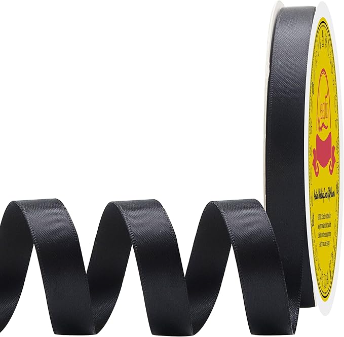 LEEQE Double Face Black Satin Ribbon 1/2 inch X 50 Yards Polyester Black Ribbon for Gift Wrapping Very Suitable for Weddings Party Invitation Decorations and More