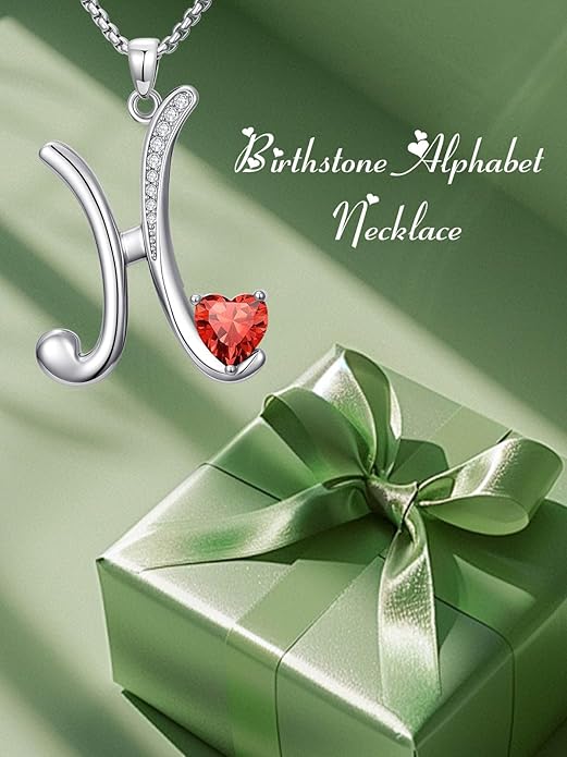 Christmas Gifts for Women Alphabet A to Z Initial Birthstone Pendant Necklaces for Women - 18k White Gold Plated Personalized Name Jewelry Valentine Mothers Day Birthday Gifts for Women Her Girlfriend