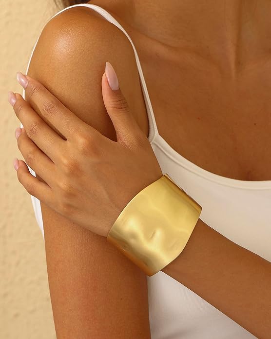 Bangle Bracelets for Women | 14K Gold Plated Trendy Wide Bracelets | Hinged Arm Cuff Bangles Chunky Bracelet for Women