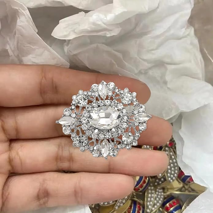 Crystal Rhinestone Brooch for Women Silver Brooch Pins for Women Clear Rhinestone Jewelry Pins for DIY Bridal Wedding Bouquet
