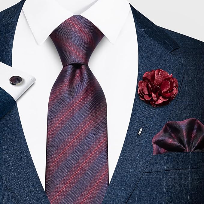 joy alice Ties Set Men Mixed Color Necktie Handkerchief Cufflinks Brooch 3.15 Formal