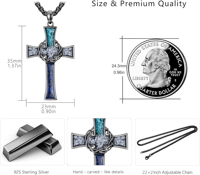 YEESIA Cross Necklace for Men Women 925 Sterling Silver Christian Pendant Religious Jewelry Gift for Men Women.