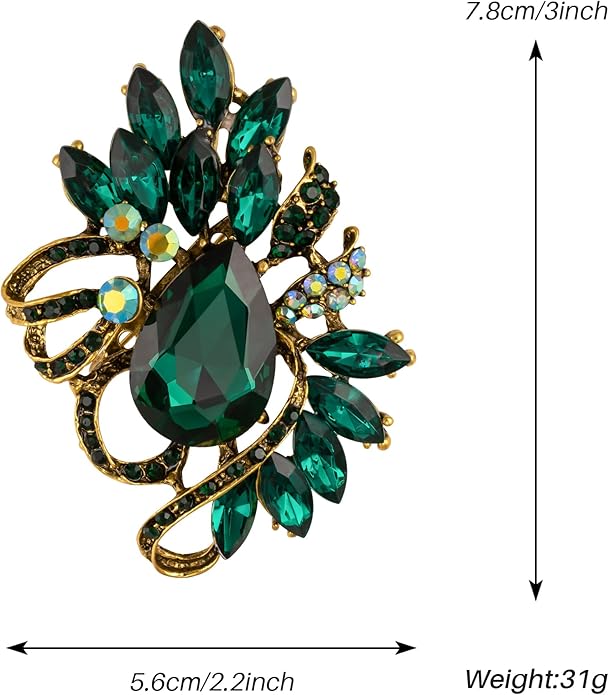 SELOVO Leaf Rhinestone Statement Brooch Pin Dress Jewelry Accessory