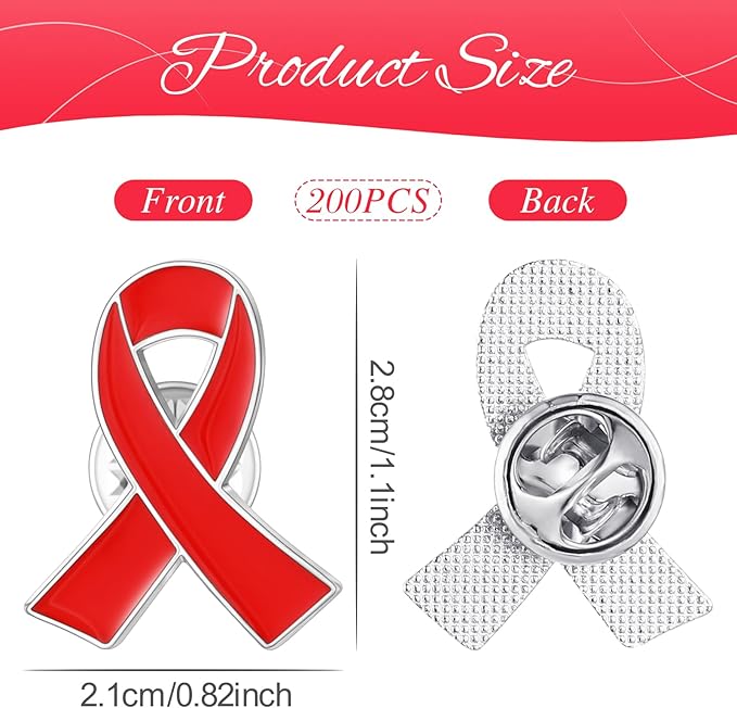 Batiyeer Red Ribbon Awareness Lapel Pin with Individual Package Brooch Hope Pins Cancer Heart Disease Tuberculosis HIV AIDS Awareness Pin for Red Ribbon Week Fundraising Charity Party Favors(200 Pcs)