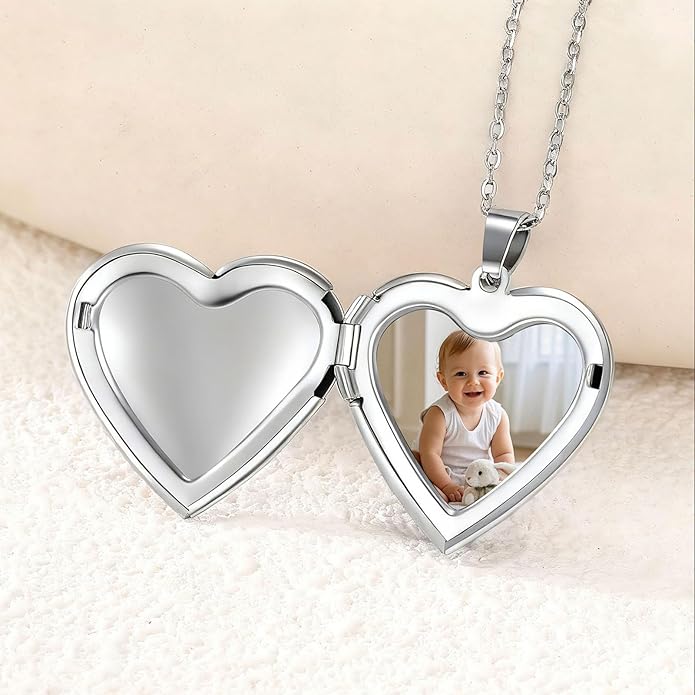 PHOCKSIN Personalized Locket Necklace for Women Photo Necklace with Customized Picture Birth Flower Birthstone New Years Gifts for Women