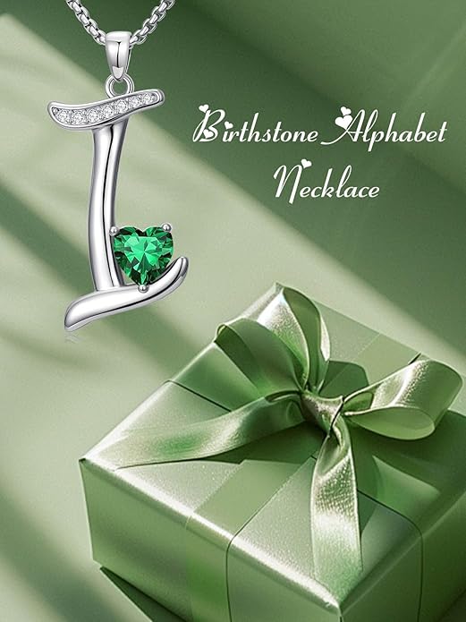 Christmas Gifts for Women Alphabet A to Z Initial Birthstone Pendant Necklaces for Women - 18k White Gold Plated Personalized Name Jewelry Valentine Mothers Day Birthday Gifts for Women Her Girlfriend