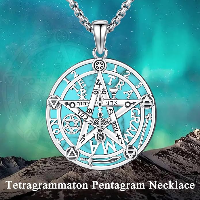 Odinstone Nudo De Bruja Plata 925 Tetragramaton Amuleto Witches Knot Necklace Tetragrammaton Pendant Good Luck Protection Amulet Wiccan Jewelry for Men Women