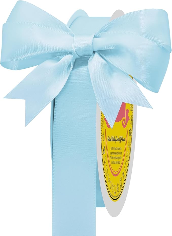 LEEQE Lt Blue Double Face Satin Ribbon 1 inch X 50 Yards Spool Bright Colors Very Suitable for Weddings Gift Package Wrapping Dancer Wand Sewing Party Hair Bow Invitation Decorations and More
