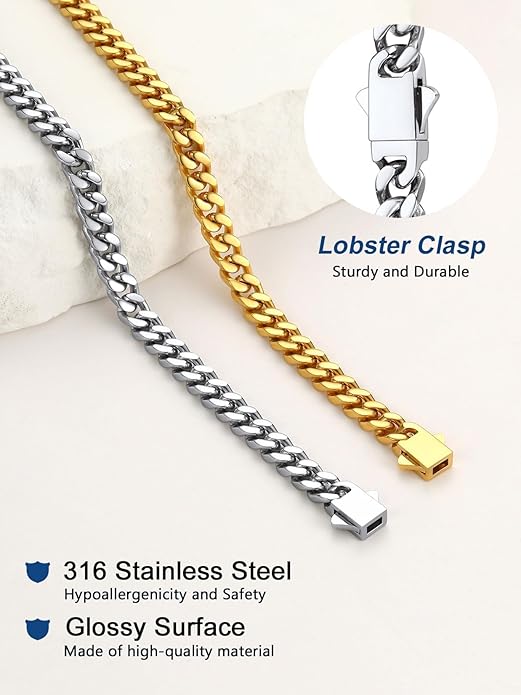 ChainsPro Chunky Cuban Link Chain Necklace for Women,Stainless Steel Silver/Gold Plated Thick Choker, 5/12/14mm Width,18" and 20" Punk Hip Hop Trendy Jewelry Gifts