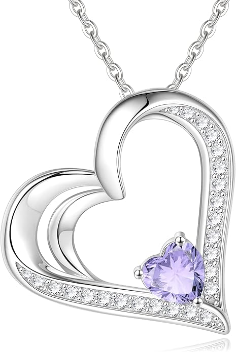 GLIVEOR 925 Sterling Silver Birthstone Necklace Heart Necklace for Women Gifts for Women