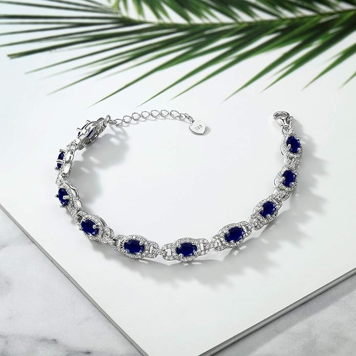 Gem Stone King 7-14 Cttw Oval Gemstone Birthstone Tennis Bracelet For Women | 925 Sterling Silver | Oval 6X4MM | 7 Inch With 1 Inch Extender | Fine Jewelry Gifts for Her Mom Women Wife