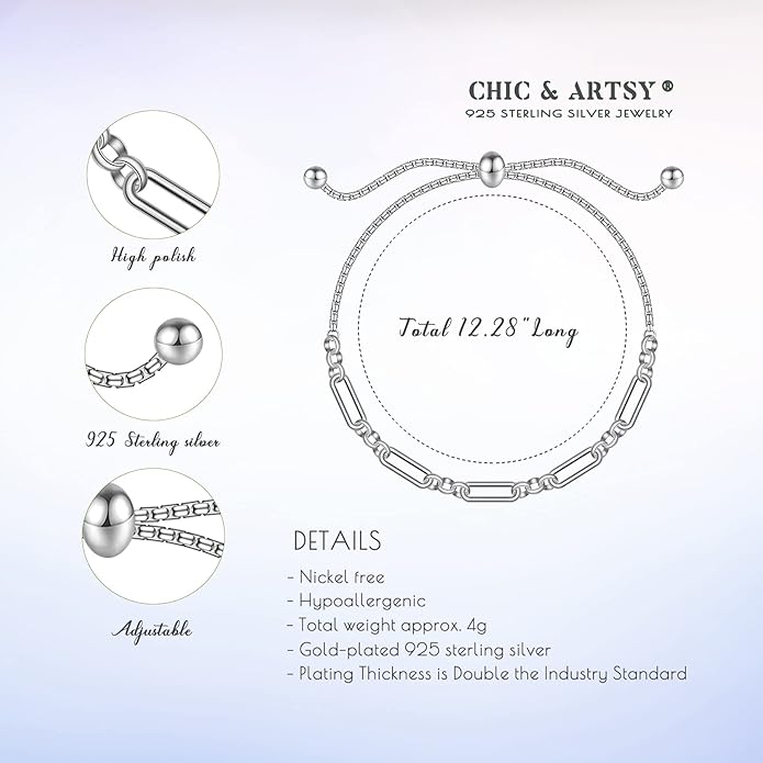 CHIC & ARTSY 925 Sterling Silver Ankle Bracelet Multilayer Anklets for Women Satellite, Star, Cross, Circle, Butterfly, Teardrop, Oval Disk Layered Anklet Beach Jewelry