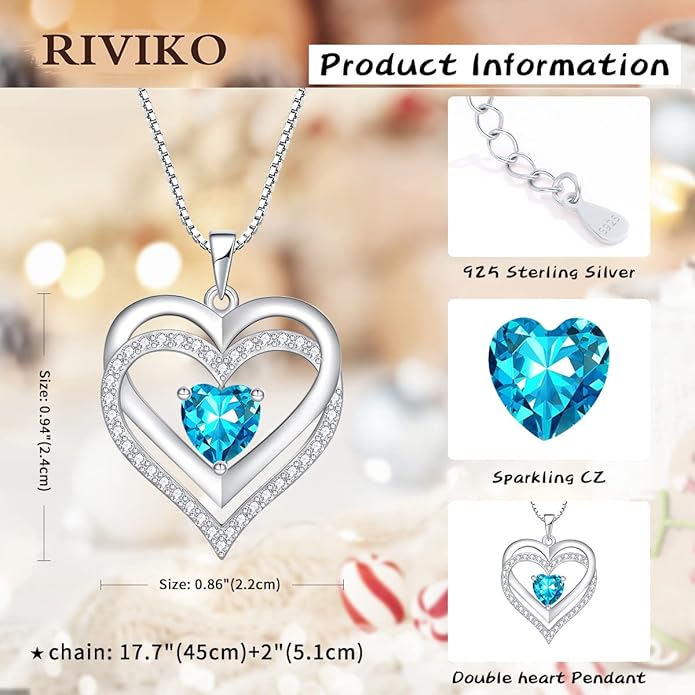 RIVIKO Infinity Heart Symbol Necklace for Women 925 Sterling Silver Love Heart Pendant Valentine's Day Mother's Day Anniversary Birthday Christmas Jewelry Gifts for Women Mom Wife Sister Her Friends