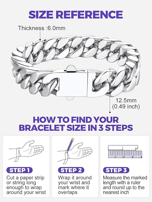 Richsteel 5/7/9/12mm Wide Miami Cuban Link Chain Bracelet for Men Women,Stainless Steel/Gold/Black Plated,7.4/8.2/9 Inch Length,Hip Hop Urban Street-wear Jewelry(Gift Wrapped)