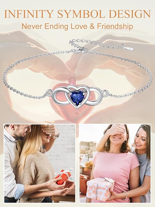 Custom4U Personalized Infinity Ankle Bracelets for Women 925 Sterling Silver Anklet Bracelet Endless Love Symbol Birthstone Charm Adjustable Foot Chain Jewelry Mothers Day Gifts for Mom Wife Women Her