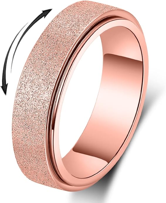 AmorArtSky Anxiety Ring for Women Men, Titanium Stainless Steel Spinner Ring, 5 Colors, 6MM, Size 6-10, 3 Styles Anxiety Ring-Moon Star, Sandblasted Finished, Hollow Outer