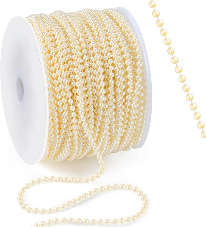 164 Feet Faux Pearl Garland, 3mm Pearl String Roll Strands, Extended String of Pearls Garland for Christmas Tree Wedding Party Decoration Centerpieces Flowers DIY Crafts (Ivory)