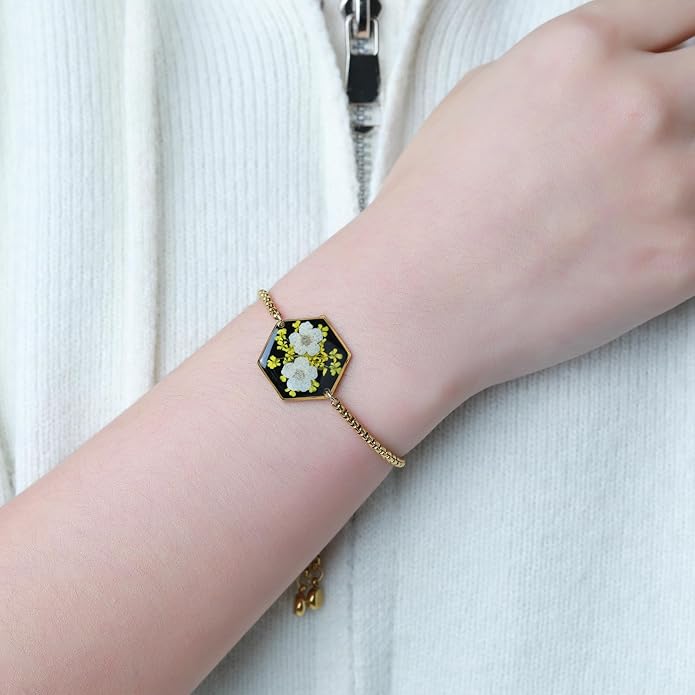 Forget-Me-Not Pressed Wildflower Bracelet | Pressed Flower Bracelet | Gold/Silver Pressed Flower Jewelry | Personalized Handmade Jewelry | Gift For Women