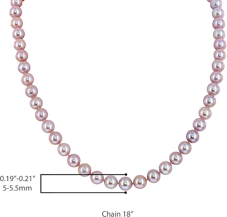 14K White Gold or Yellow Gold AAA Pink Freshwater Cultured Pearls Silk-Knotted 18inch Princess Pearls Strand Necklace - Choice of Pearl Size & Clasp Gold Color